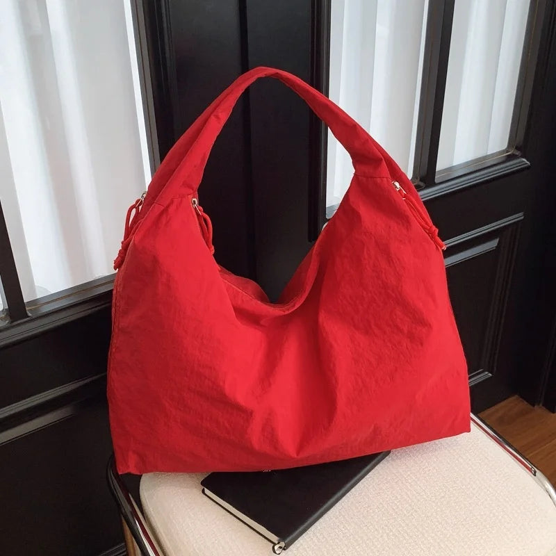 Women Simple Shoulder Bag Multi-Pocket Commuting Tote Bag Large Capacity Nylon Underarm Bag Versatile Shopping Handbag